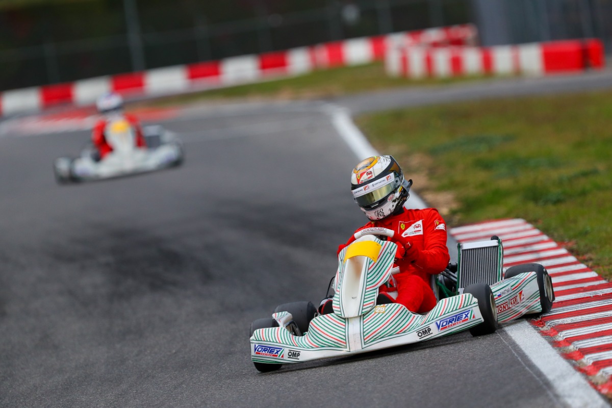 Ferrari Driver Academy drivers on the track in Lonato with the 